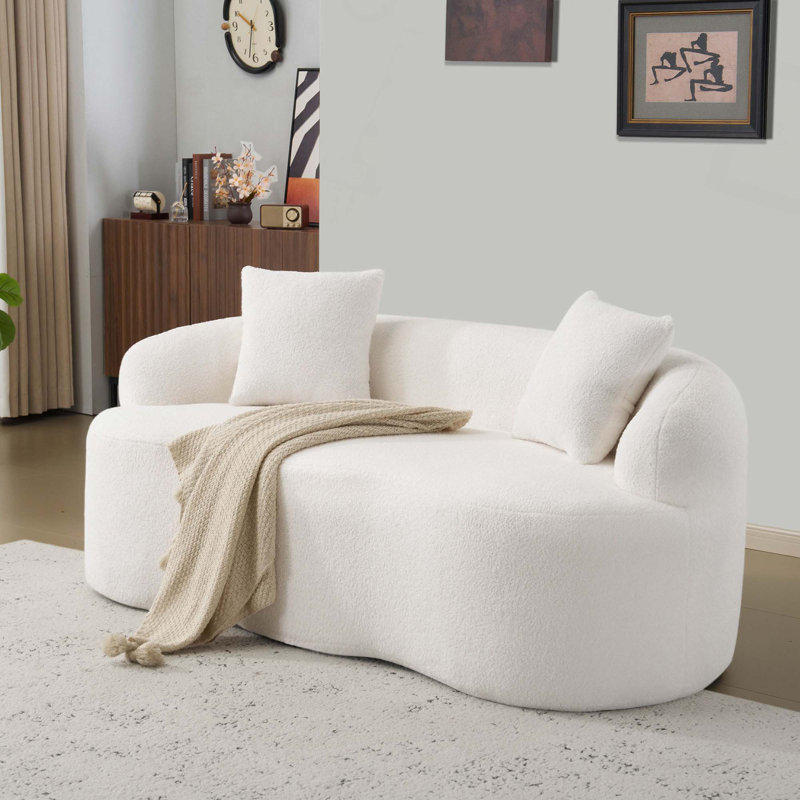 Canapé courbé avec accoudoir rond, canapé à compression avec 2 coussins, canapé crème pour petit espace, salon, chambre à coucher, sans assemblage