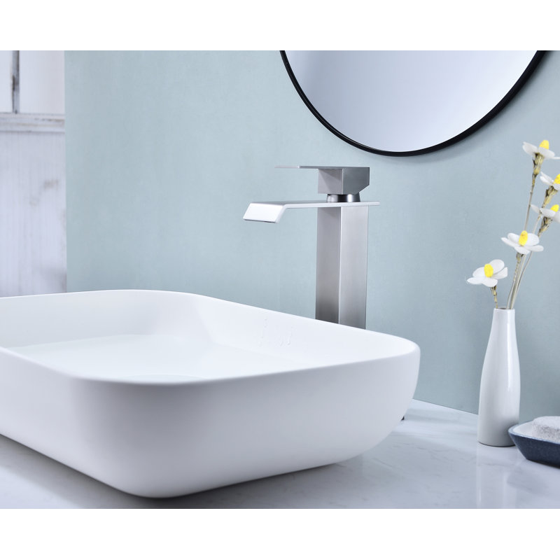 Robinet de salle de bain cascade, robinet de meuble-lavabo à poignée simple | Idée de cadeau, Nickel brossé