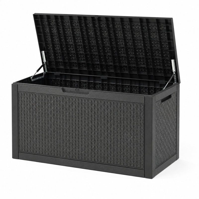 Boîte de rangement en résine 120 gallons pour l'extérieur durable et résistante aux intempéries, Noir