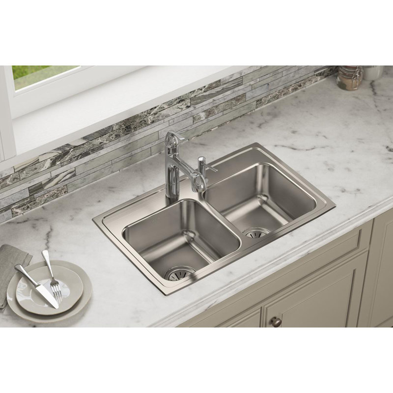 Lustertone 29" L x 18" W Double Basin Drop-In Kitchen Sink, 5 hole