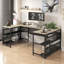 Bureau en forme de U avec prises de courant et support à bande et moniteur à DEL, bureau en forme de L avec tablette de rangement, bureau de jeu pour bureau personnel