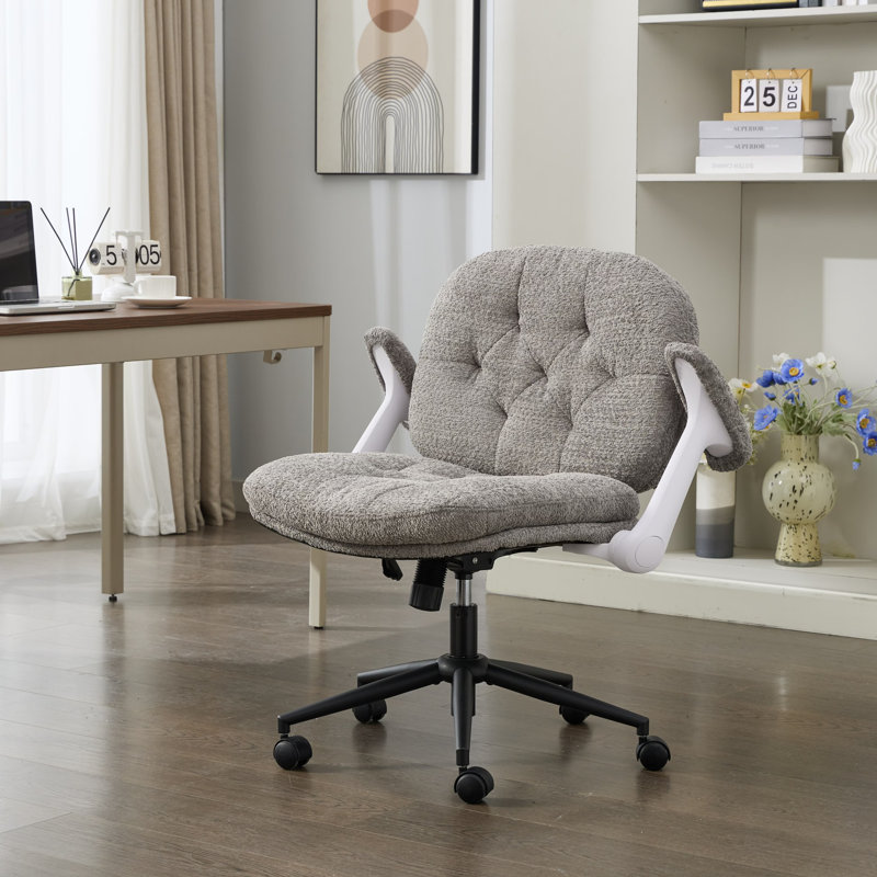 Chaise de bureau à pieds croisés avec accoudoirs rabattables, roues pivotantes et hauteur réglable, Gris, Gris