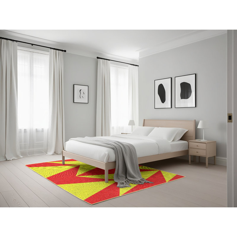Tapis rouge / jaune à motif abstrait Marlene, Rectangle 5 pi x 7 pi