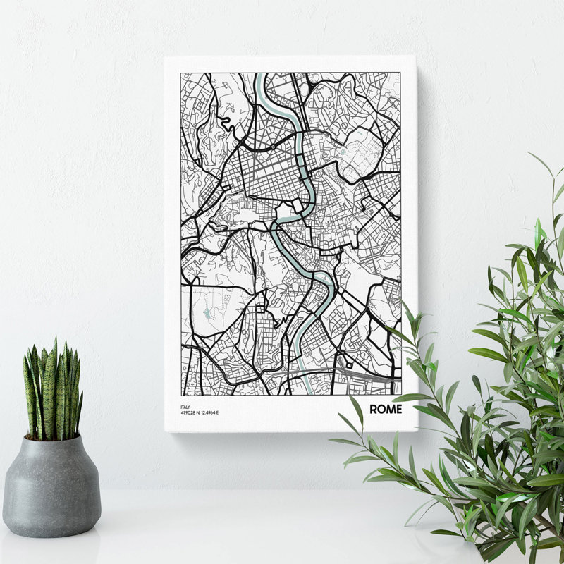Map Rome Italy - Wrapped Canvas, 50cm H x 35cm W x 3cm D