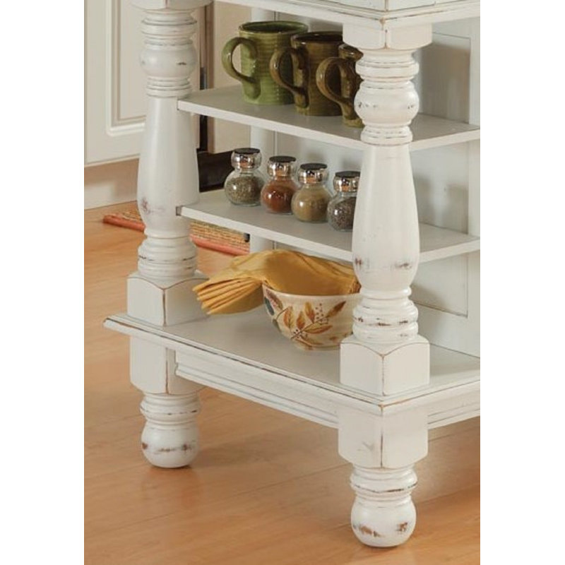 Îlot de cuisine avec comptoir en bois massif 42 po Aamyah, Blanc antique