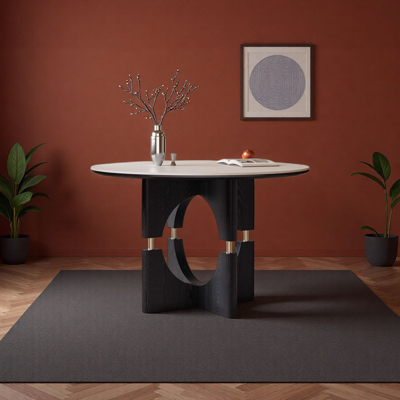 Table de salle à manger ronde, H 29,5 po x l 47,2 po x P 47,2 po