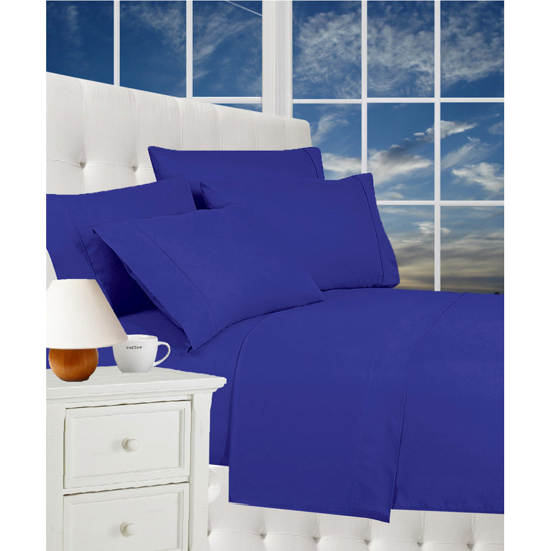 Ensemble de draps en microfibre percale avec drap-housse, Bleu royal, Ensemble de draps pour lit simple TG + 1 drap-hous