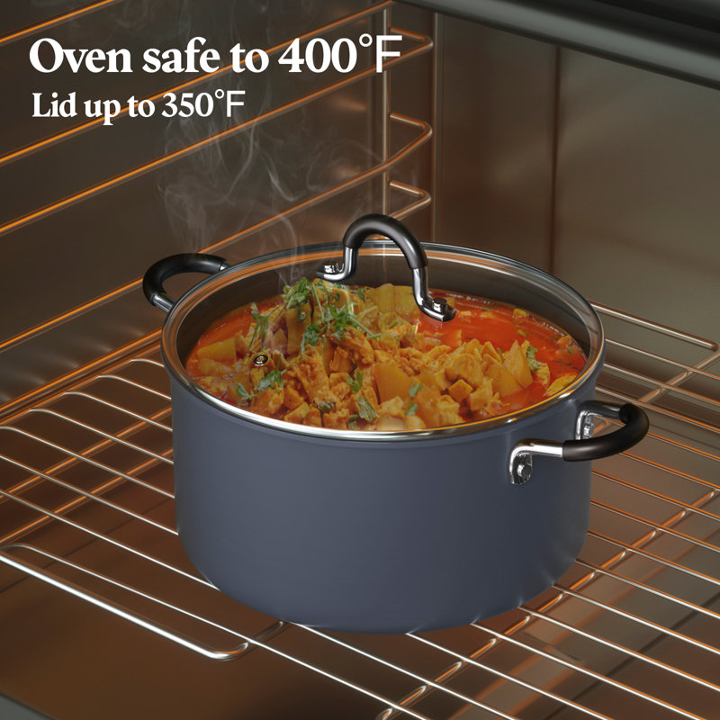 10-Quart Black Aluminum Nonstick Stockpot with Lid