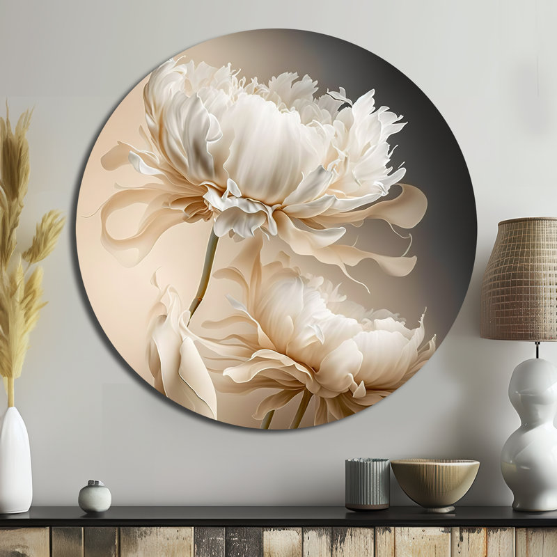 Pivoine I - art floral rond en métal, H 29 po x l 29 po