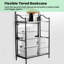 Bibliothèque sans assemblage, bibliothèque pliante noire classique à 3 niveaux, bibliothèque pliable avec tablette en verre