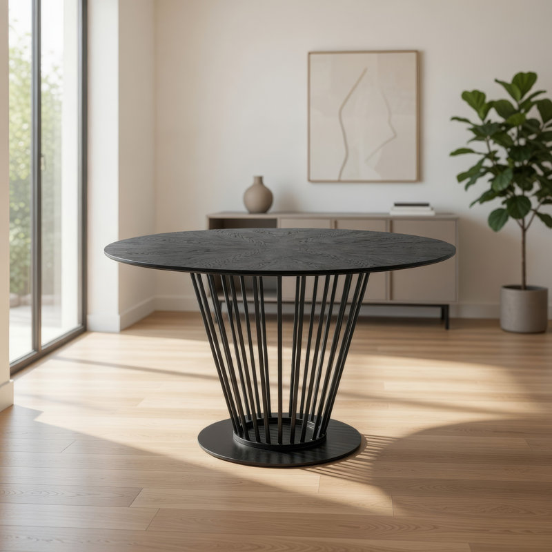 Table de salle à manger 47 po, plateau rond, base en métal noir moderne