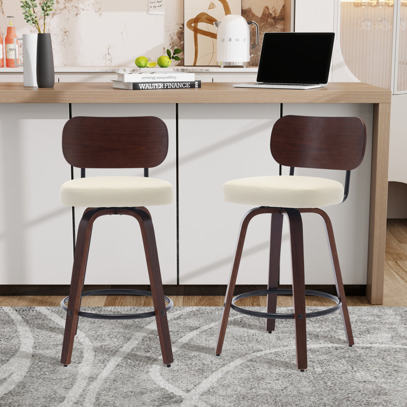 Ensemble de 2 tabourets de bar et de comptoir pivotants en similicuir, Beige