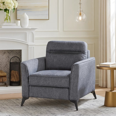 Teli Sofa Chair, Textured Dark Grey Microfiber, Black Metal Legs