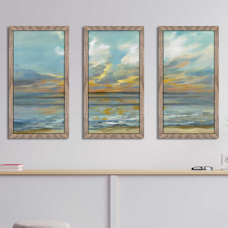 "Rhythmic Sunset Waves" par Silvia Vassileva, impression sur acrylique 3 pièces, 25.5" H x 40.5" W x 1" D