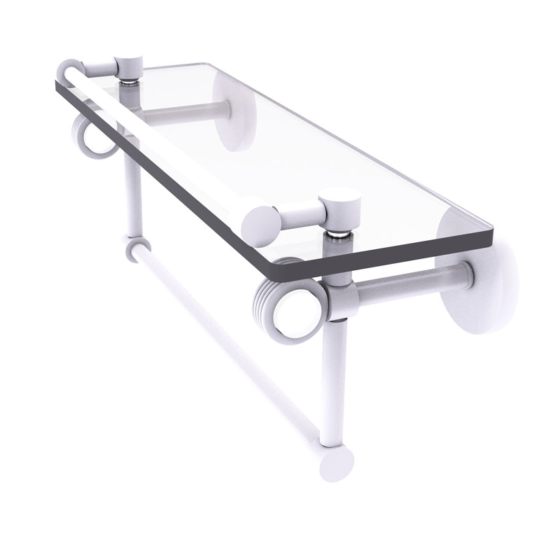 Margolis Glass Bracket Shelf with Towel Bar, Matte White, 6.7" H x 16" W x 5.8" D