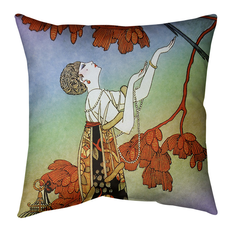Coussin George Barbier, 26 po x 26 po, Housse de coussin seulement, Rouge / Bleu / Vert