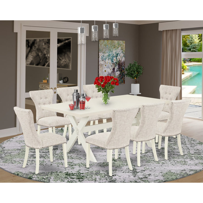 Ensemble de salle à manger 9 pièces 39CD66586138417FAF4D4543296F4923 - 1 table et 8 chaises Parson - Finition lin blanc