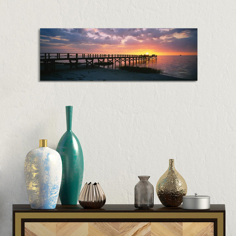 Pier On The Beach, Crystal Beach, Florida, USA - Wrapped Canvas Panoramic Print, 30.48 cm H x 91.44 cm W x 1.91 cm D