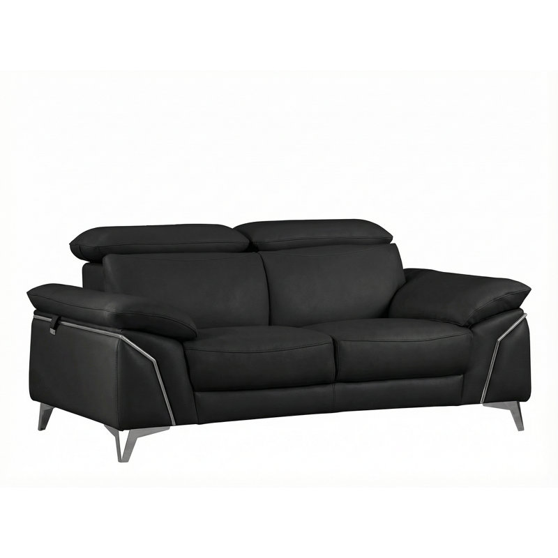 Causeuse noire avec appui-tête réglable en cuir véritable, Cuir véritable noir