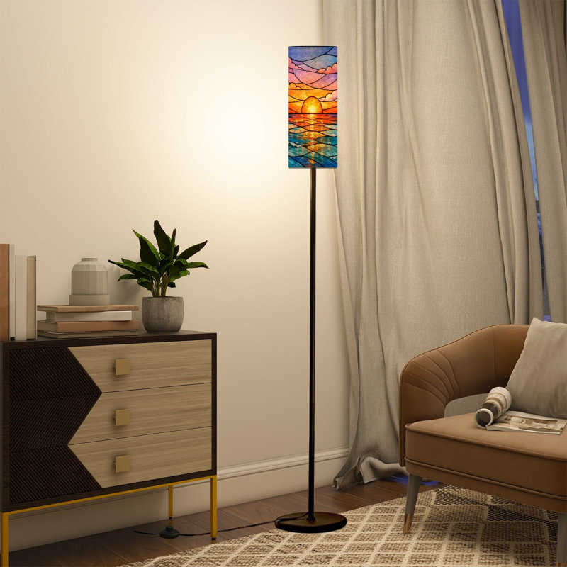 Lampe sur pied de style vitrail coloré avec lampes DEL avec télécommande et abat-jour réglables