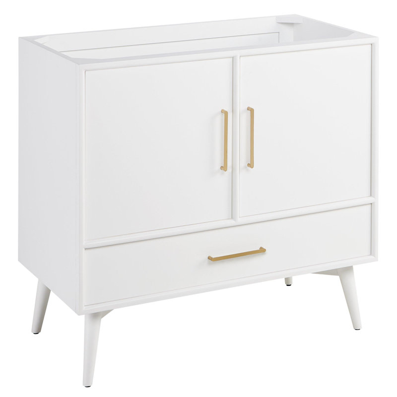 36" White Freestanding Bathroom Vanity with Brass Hardware