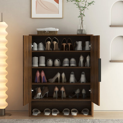 Armoire de rangement à chaussures à 4 niveaux avec portes et tablettes réglables