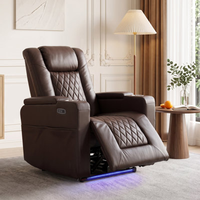 Top Grain Leather Home Theater Recliner Seating With USB & Cup Holder