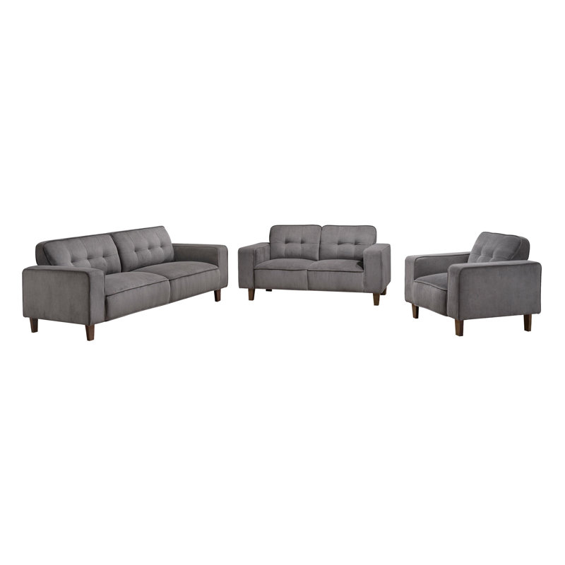 Ensemble de canapé rembourré 3 pièces à accoudoirs carrés gris, Gris