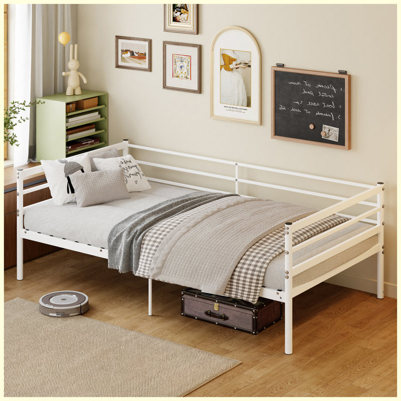 Lit en métal, structure robuste pour enfants, adolescents et adultes, aucun sommier nécessaire, blanc