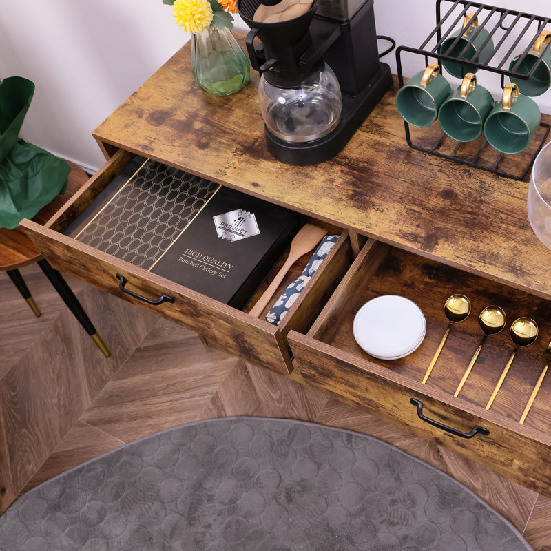 Bundrage 47.2'' Sideboard, Kitchen Island, Barn Door Storage Cabinet with Two Drawers, Rustic Brown