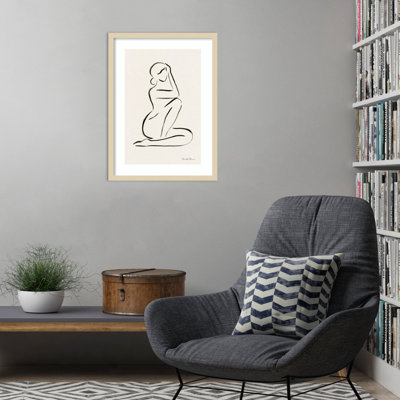 Nude Lady Line Drawing I Wood Framed Wall Art Print