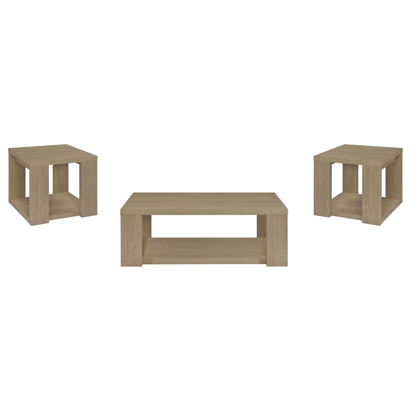 Ensemble de table basse et de table de bout avec tablettes Harown, Beige, 3 pièces: 2 tables de bout, table basse