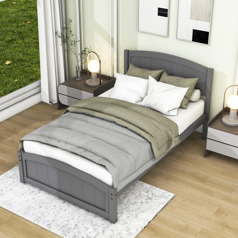 Lit plateforme simple en bois avec tête de lit, gris