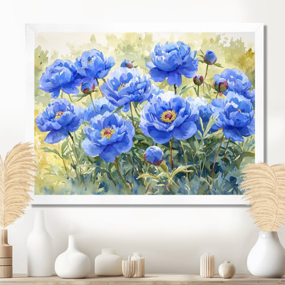Pivoines bleues dans la prairie I - pivoines, art mural