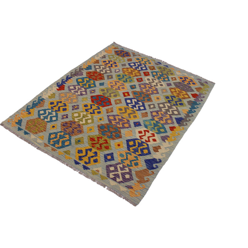 Tapis géométrique gris en laine noué à la main à motif géométrique 5 pi 3 po x 6 pi 5 po Madison-Kate