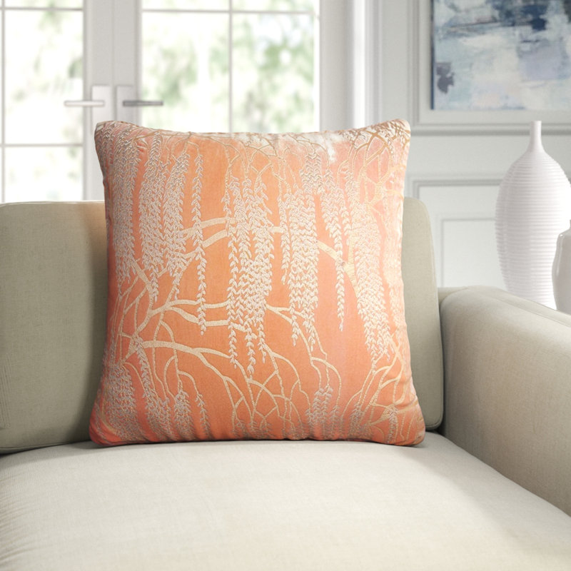 Willow Metallic Square Velvet Pillow Cover & Insert, 18" x 18", Mango