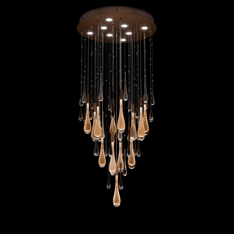 Rain 32"W Round Pendant, Ombre Copper