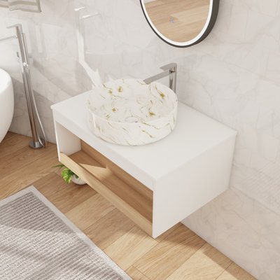 Meuble-lavabo mural simple 30 po avec lavabo en céramique et 1 tablette ouverte
