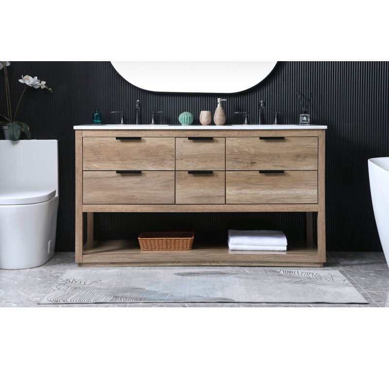 Ensemble de meuble-lavabo double 60 po Felicity, Chêne naturel