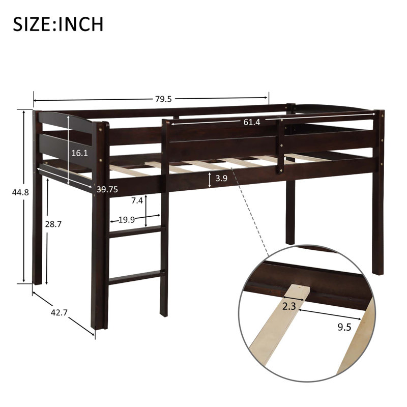 Lit mezzanine bas en bois avec échelle, Espresso