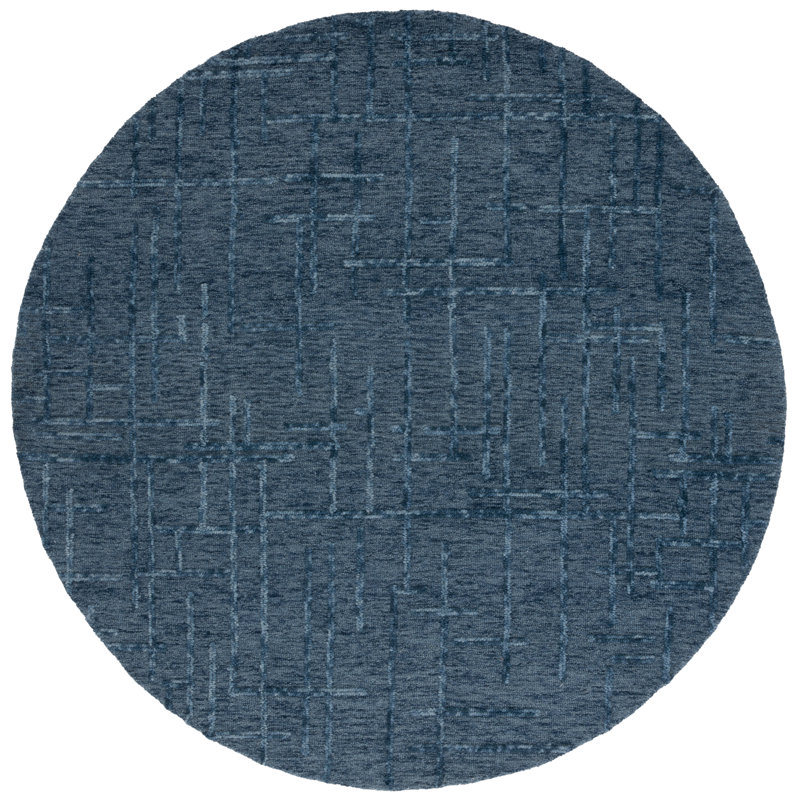 Ephrona Ebony Hand Tufted Wool Cotton Abstract Rug in Navy, Round 6'