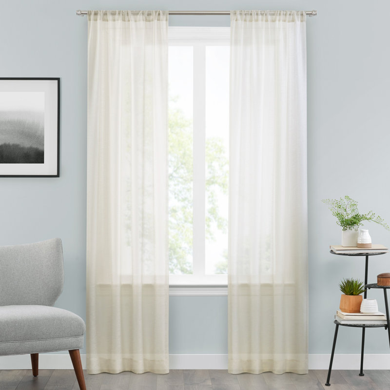 Ground Length Yellow Sheer Polyester Rod Pocket Curtain Panel