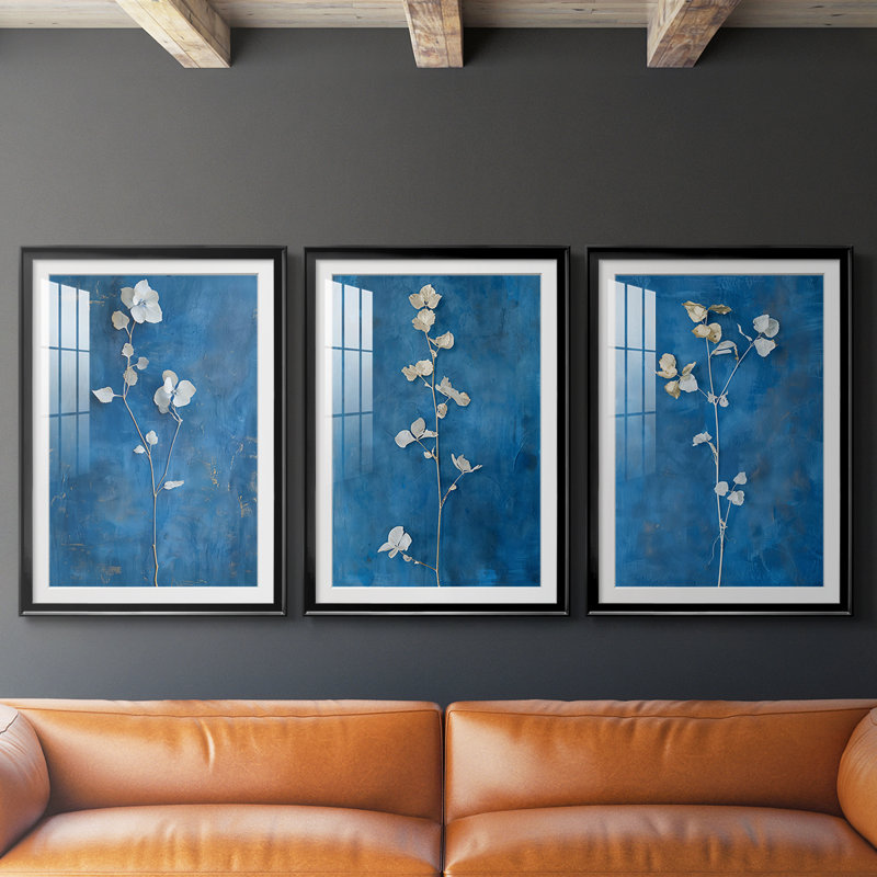 FLORAL Series Lxx - Impression encadrée sur mesure de qualité supérieure - 3 pièces, H 15 po x l 19 po, Noir