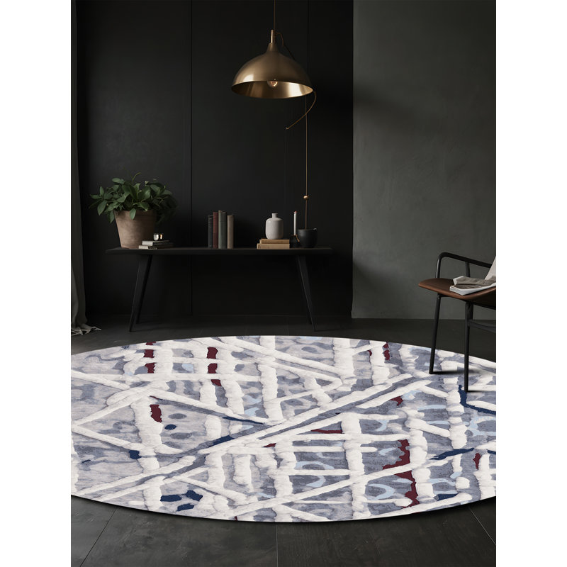 Machine Washable Gray Area Rug, Round 6'