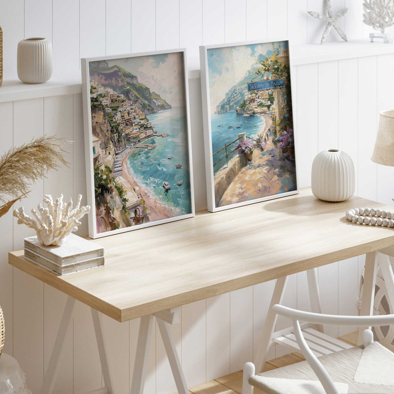 «Coastal Charm Paradise», ensemble de 2 pièces encadrées sur papier par Azure Artisanal Studio, Blanc opaque