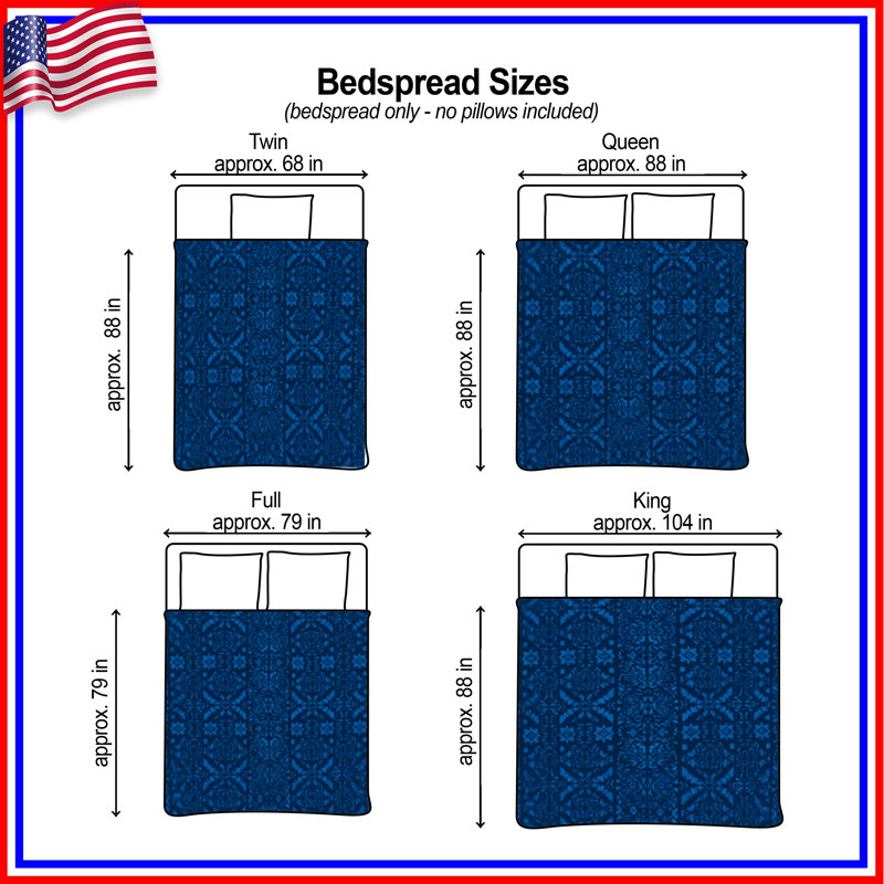 Blue Ornate Pattern Quilted Bedspread All Sizes, Twin