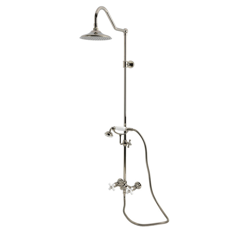 Kingston Brass Kingston Wall Mount Rain Drop Shower System with Hand Shower, Polished Nickel