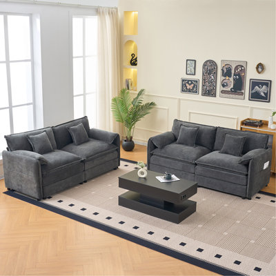 Ensemble de canapé surdimensionné de luxe surdimensionné à 2 sièges profonds, 2 pièces de canapé causeuse, ensemble de canapé en chenille moderne et confortable pour un bureau de salon avec 4 coussins, combinaison de bricolage