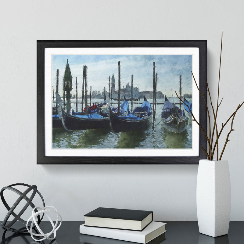 Gondolas in Venice Vol.2 - Picture Frame Painting, 36cm H x 48cm W x 2cm D, Black Framed