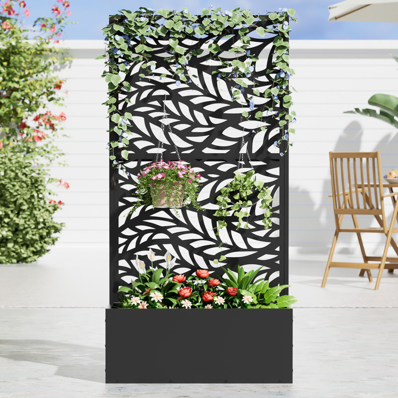 Metal Planter Box with Trellis, 59" H x 30" W x 11" D